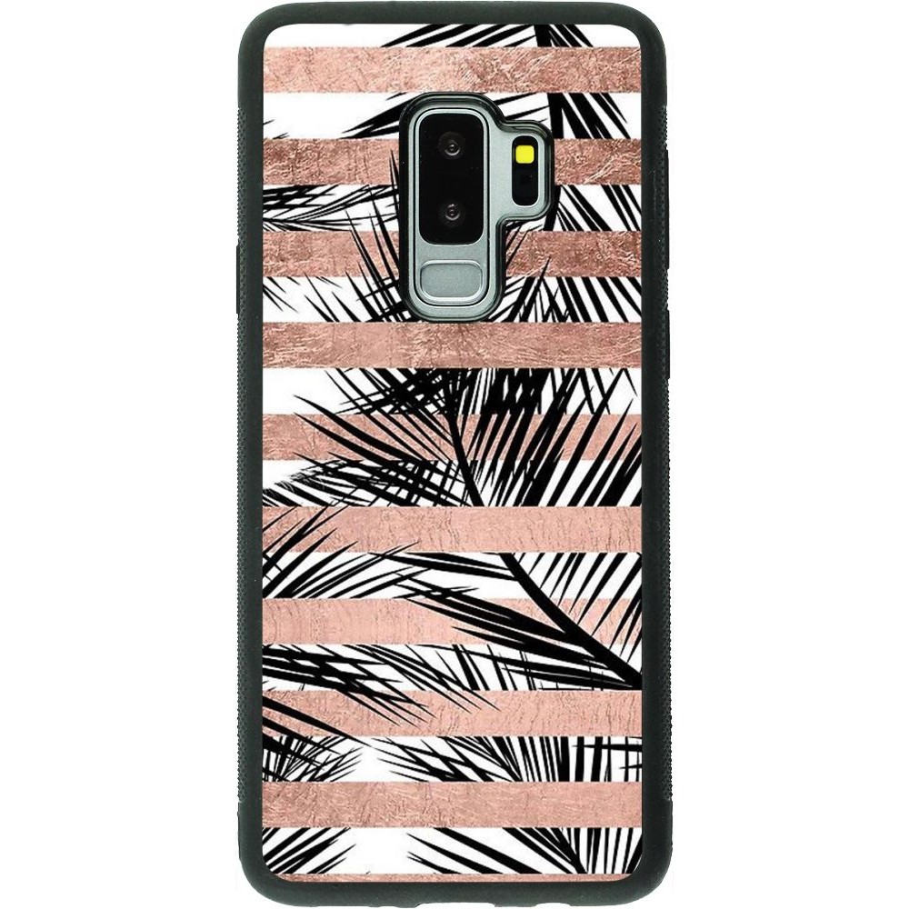 Coque Samsung Galaxy S9+ - Silicone rigide noir Palm trees gold stripes