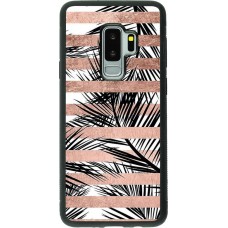 Coque Samsung Galaxy S9+ - Silicone rigide noir Palm trees gold stripes