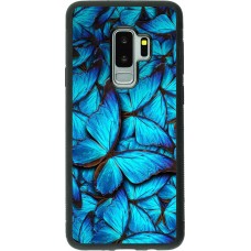 Coque Samsung Galaxy S9+ - Silicone rigide noir Papillon - Bleu