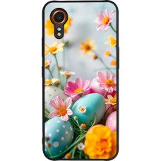 Coque Samsung Galaxy XCover 7 - Silicone rigide noir Easter 2026 Eggs with flowers