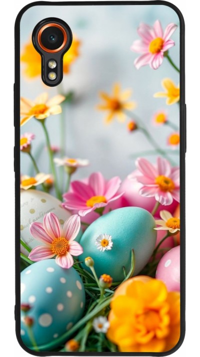 Samsung Galaxy XCover 7 Case Hülle - Silikon schwarz Easter 2026 Eggs with flowers