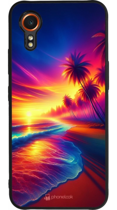 Samsung Galaxy XCover 7 Case Hülle - Silikon schwarz Strand Sonnenuntergang auffällig