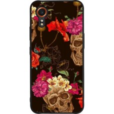 Samsung Galaxy XCover 7 Case Hülle - Silikon schwarz Skulls and flowers