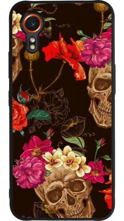 Samsung Galaxy XCover 7 Case Hülle - Silikon schwarz Skulls and flowers