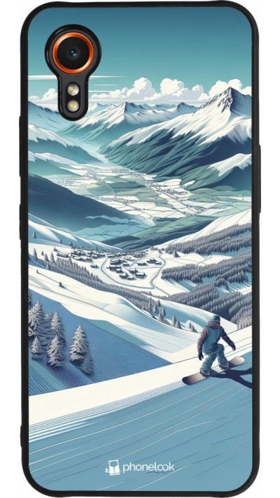 Samsung Galaxy XCover 7 Case Hülle - Silikon schwarz Snowboarder Berg