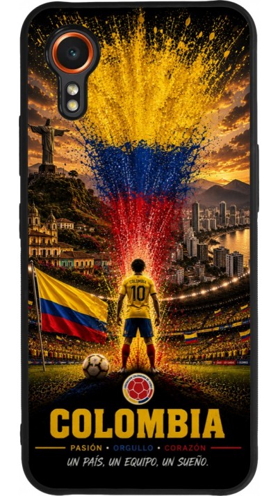 Coque Samsung Galaxy XCover 7 - Silicone rigide noir Football Colombie splash 2026