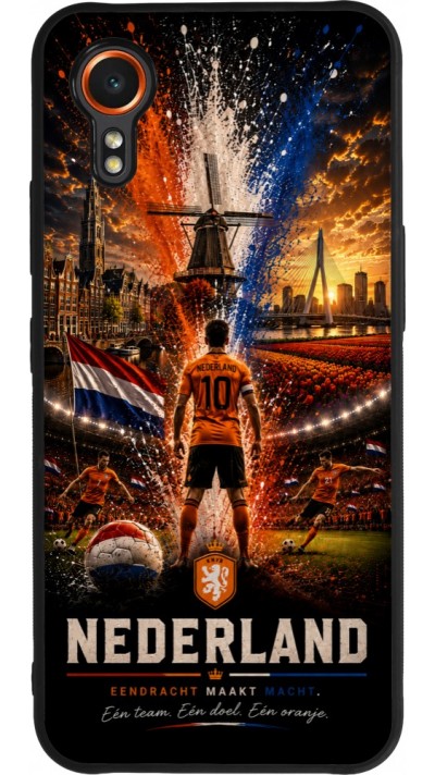 Coque Samsung Galaxy XCover 7 - Silicone rigide noir Football Pays-Bas splash 2026