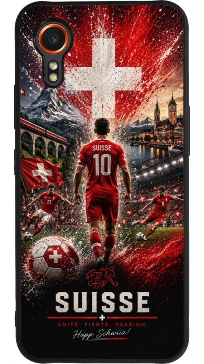 Coque Samsung Galaxy XCover 7 - Silicone rigide noir Football Suisse splash 2026
