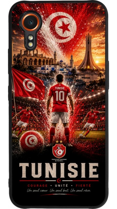 Coque Samsung Galaxy XCover 7 - Silicone rigide noir Football Tunisie splash 2026