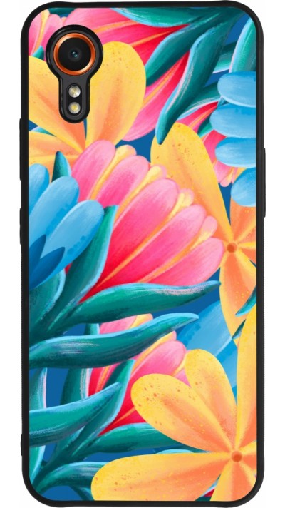 Samsung Galaxy XCover 7 Case Hülle - Silikon schwarz Spring 23 colorful flowers