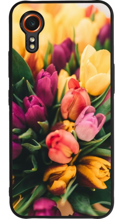 Samsung Galaxy XCover 7 Case Hülle - Silikon schwarz Bouquet of tulips Spring 2026