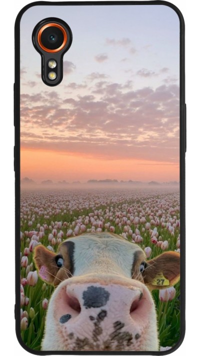 Samsung Galaxy XCover 7 Case Hülle - Silikon schwarz Cow with tulips Spring 2026