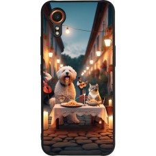 Samsung Galaxy XCover 7 Case Hülle - Silikon schwarz Valentin 2024 Hund & Katze Kerzenlicht