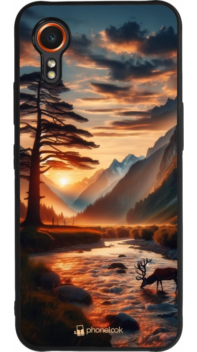 Samsung Galaxy XCover 7 Case Hülle - Silikon schwarz Tal Sonnenuntergang Hirsch Baum