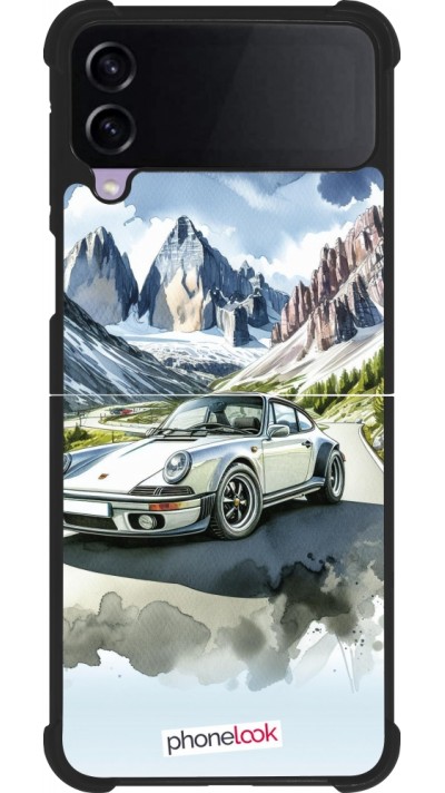 Coque Samsung Galaxy Z Flip3 5G - Silicone rigide noir Porsche 911 Mountain Watercolor