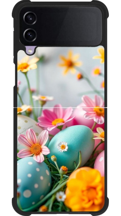 Coque Samsung Galaxy Z Flip3 5G - Silicone rigide noir Easter 2026 Eggs with flowers