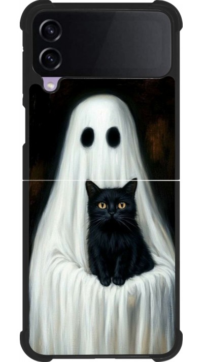 Coque Samsung Galaxy Z Flip3 5G - Silicone rigide noir Halloween 2025 Ghost with black cat