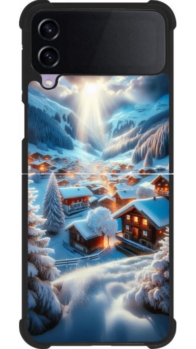 Coque Samsung Galaxy Z Flip3 5G - Silicone rigide noir Mont Neige Lumière