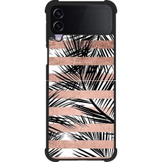 Coque Samsung Galaxy Z Flip3 5G - Silicone rigide noir Palm trees gold stripes