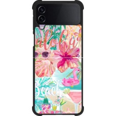 Coque Samsung Galaxy Z Flip3 5G - Silicone rigide noir Preppy Collage Aloha