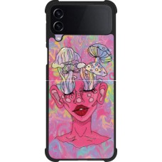 Coque Samsung Galaxy Z Flip3 5G - Silicone rigide noir Psychedelic pink mushroom