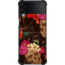 Coque Samsung Galaxy Z Flip3 5G - Silicone rigide noir Skulls and flowers