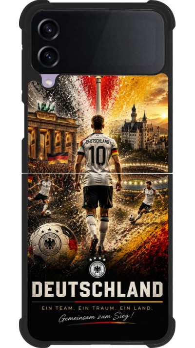 Coque Samsung Galaxy Z Flip3 5G - Silicone rigide noir Football Allemagne splash 2026
