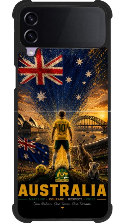 Coque Samsung Galaxy Z Flip3 5G - Silicone rigide noir Football Australie splash 2026