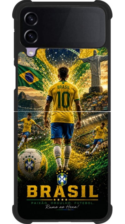 Coque Samsung Galaxy Z Flip3 5G - Silicone rigide noir Football Brésil splash 2026