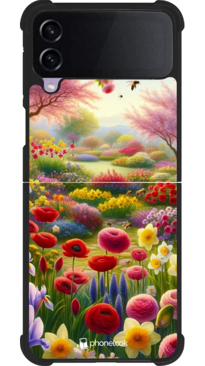 Coque Samsung Galaxy Z Flip3 5G - Silicone rigide noir Spring 25 Bouquet printemps