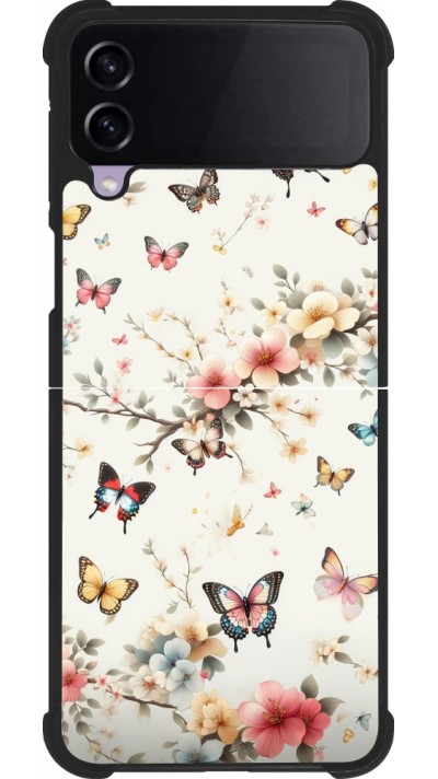 Coque Samsung Galaxy Z Flip3 5G - Silicone rigide noir Spring 25 Papillons Légers