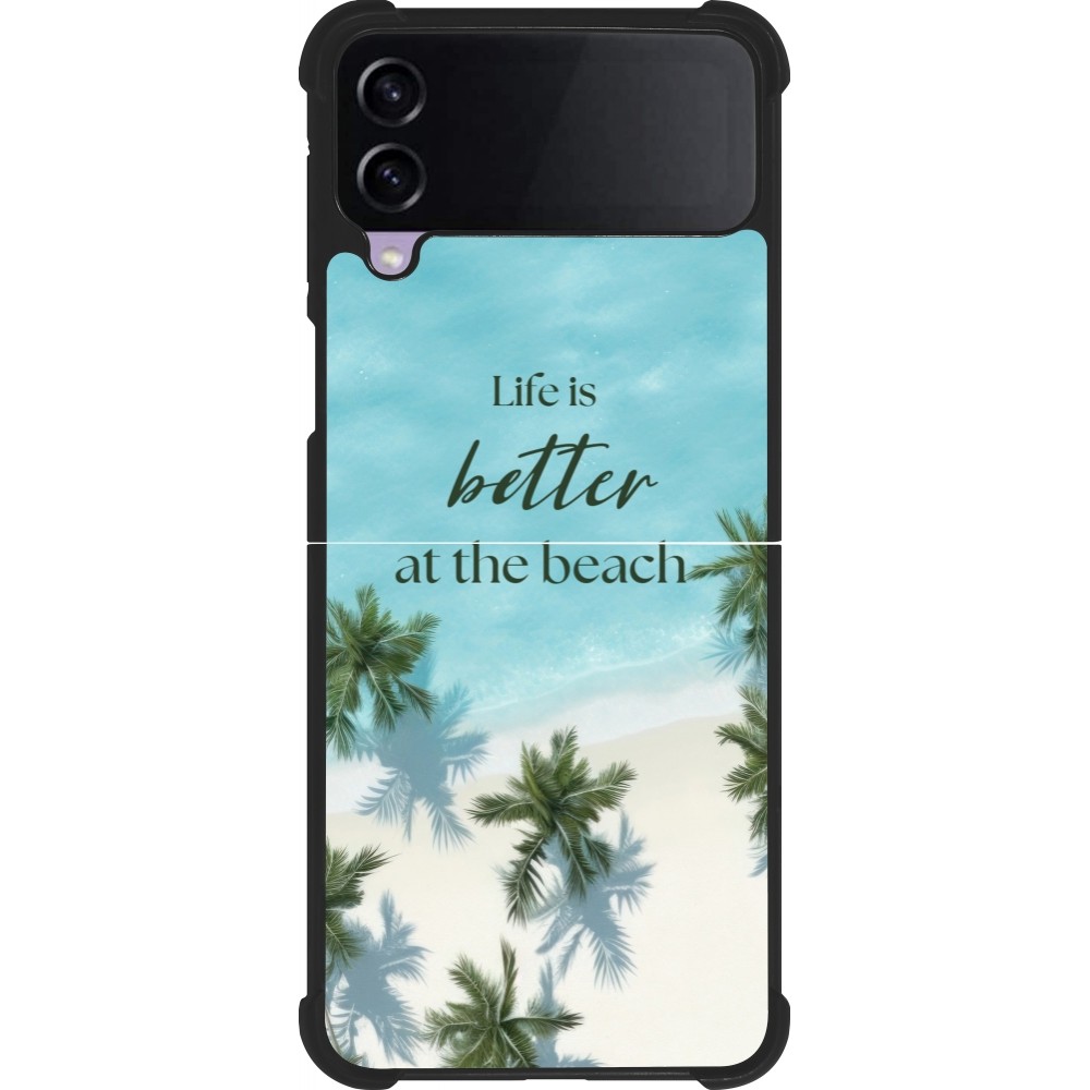 Coque Samsung Galaxy Z Flip3 5G - Silicone rigide noir Summer 2025 Life is better at the beach