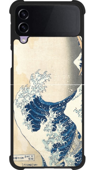 Coque Samsung Galaxy Z Flip3 5G - Silicone rigide noir Tableau art - La Grande Vague de Kanagawa - Hokusai