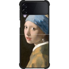 Coque Samsung Galaxy Z Flip3 5G - Silicone rigide noir Tableau art - La Jeune fille à la perle - Johannes Vermeer