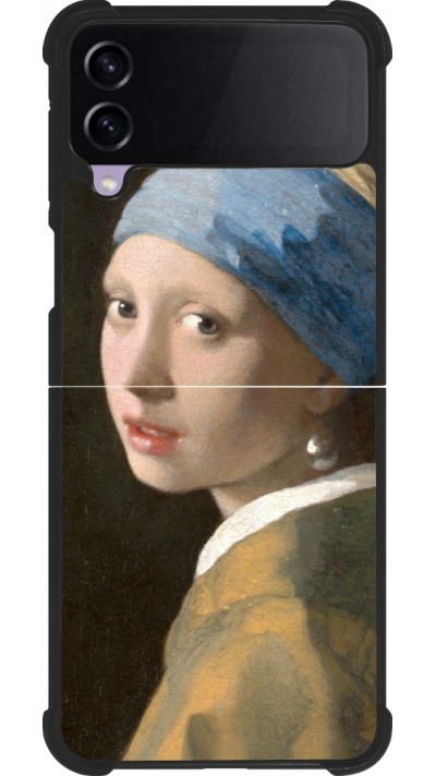 Coque Samsung Galaxy Z Flip3 5G - Silicone rigide noir Tableau art - La Jeune fille à la perle - Johannes Vermeer