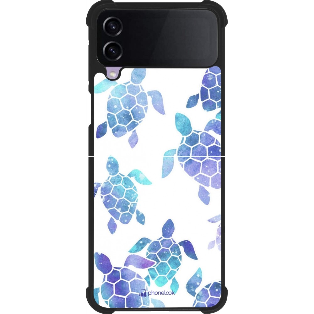 Coque Samsung Galaxy Z Flip3 5G - Silicone rigide noir Turtles pattern watercolor
