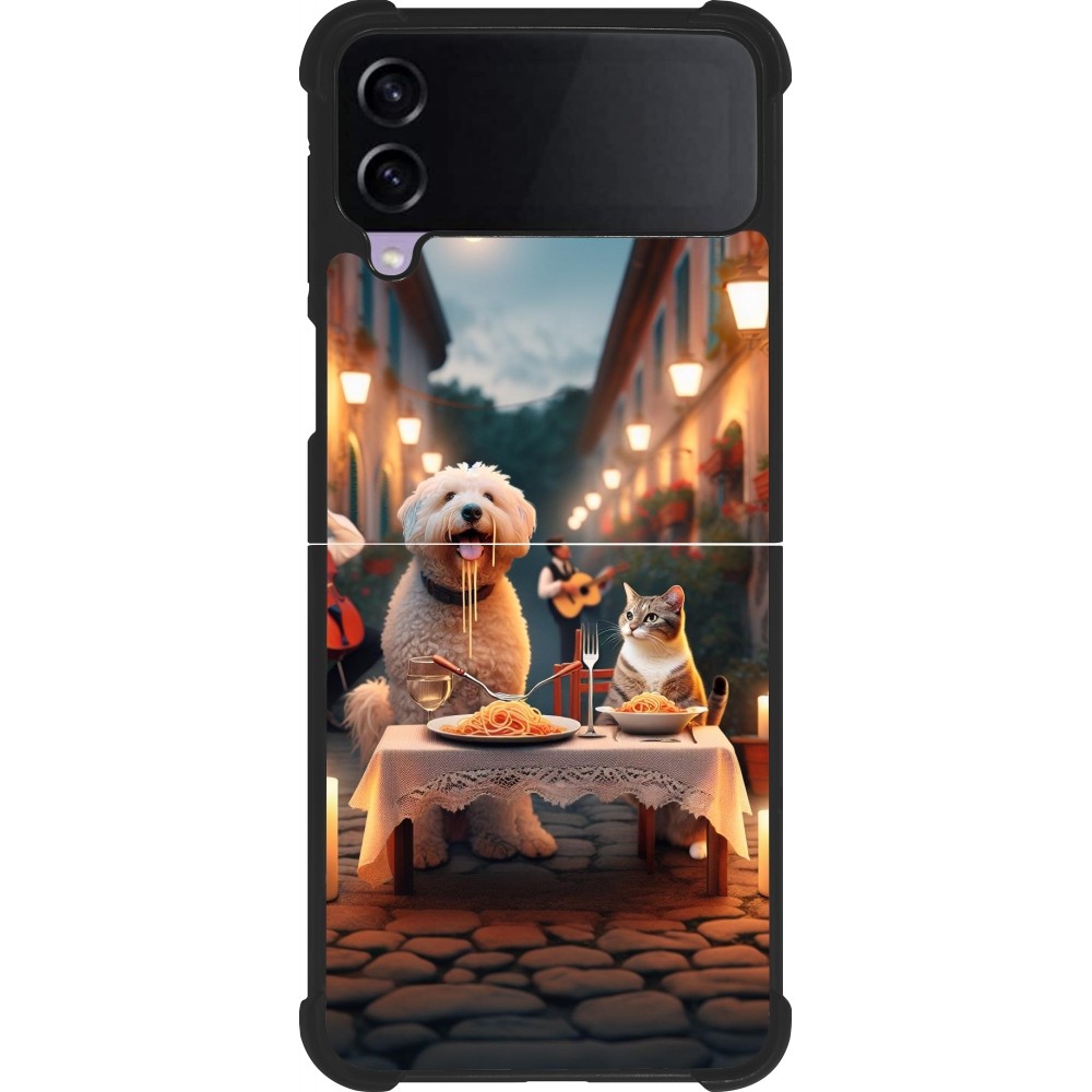 Coque Samsung Galaxy Z Flip3 5G - Silicone rigide noir Valentine 2024 Dog & Cat Candlelight