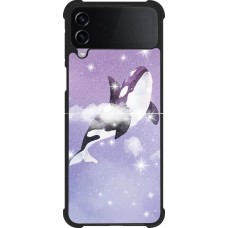 Coque Samsung Galaxy Z Flip3 5G - Silicone rigide noir Whale in sparking stars
