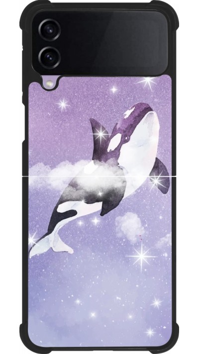 Coque Samsung Galaxy Z Flip3 5G - Silicone rigide noir Whale in sparking stars