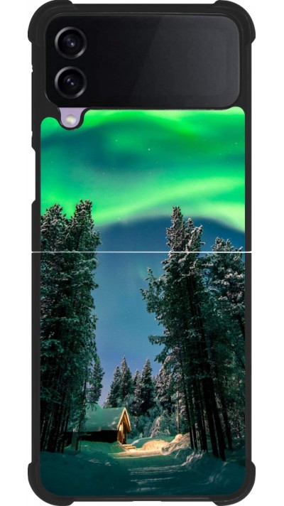 Coque Samsung Galaxy Z Flip3 5G - Silicone rigide noir Winter 22 Northern Lights