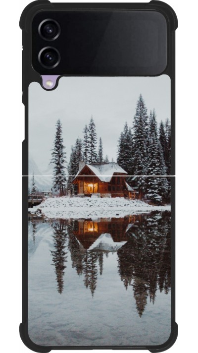 Coque Samsung Galaxy Z Flip3 5G - Silicone rigide noir Winter 25 Winter house forest afternoon