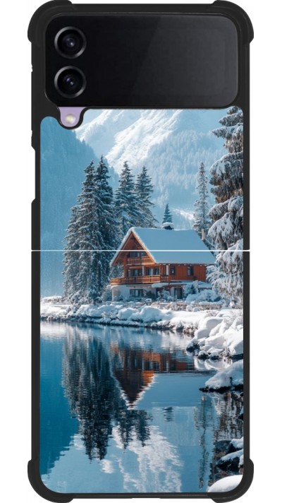 Coque Samsung Galaxy Z Flip3 5G - Silicone rigide noir Winter 25 Winter house forest day