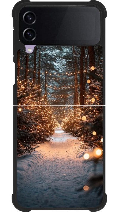 Coque Samsung Galaxy Z Flip3 5G - Silicone rigide noir Winter 25 Winter snowy road