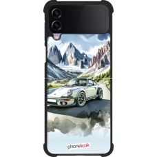 Coque Samsung Galaxy Z Flip4 - Silicone rigide noir Porsche 911 Mountain Watercolor