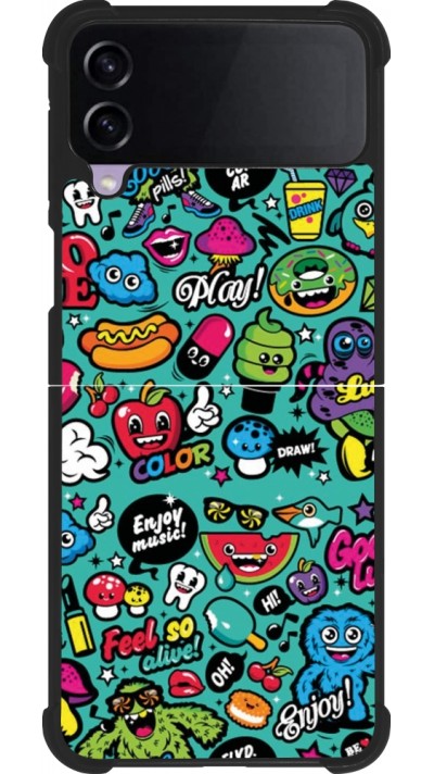 Coque Samsung Galaxy Z Flip4 - Silicone rigide noir Cartoons old school