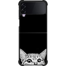 Coque Samsung Galaxy Z Flip4 - Silicone rigide noir Cat Looking Up Black