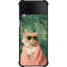 Coque Samsung Galaxy Z Flip4 - Silicone rigide noir Cat Summer Palms