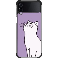 Coque Samsung Galaxy Z Flip4 - Silicone rigide noir Chat sur fond violet