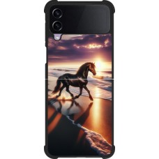 Coque Samsung Galaxy Z Flip4 - Silicone rigide noir Cheval majestueux plage