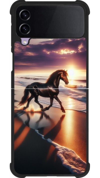 Coque Samsung Galaxy Z Flip4 - Silicone rigide noir Cheval majestueux plage